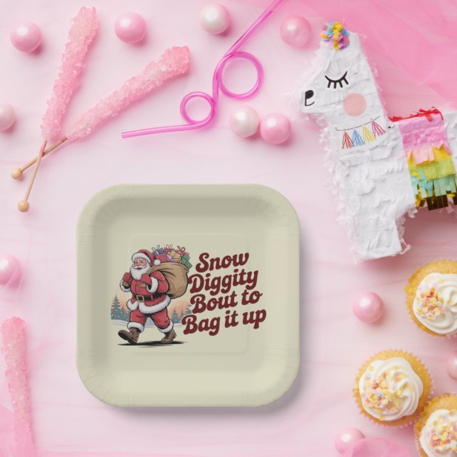 Snow Diggity Bout to Bag It Up 90s Christmas Retro Paper Plates (Party)