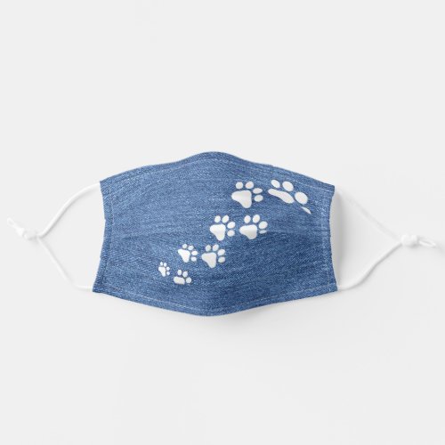 Snow Dog Paws On Faux Blue Denim Jeans Texture Adult Cloth Face Mask