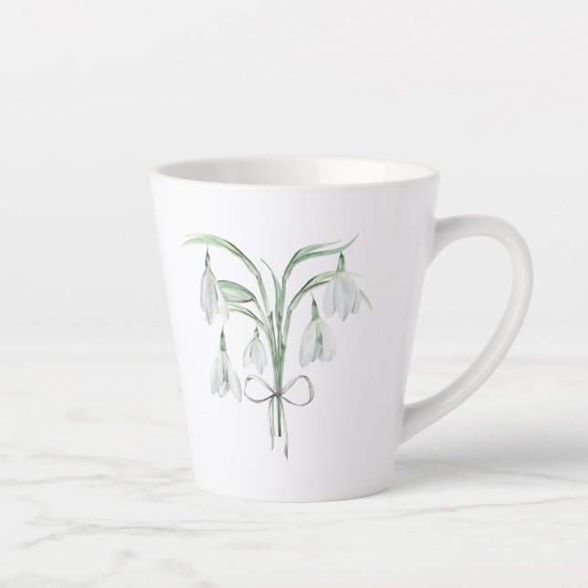 Snow Drops January Birth Flower Ceramic Latte Mug (Right)