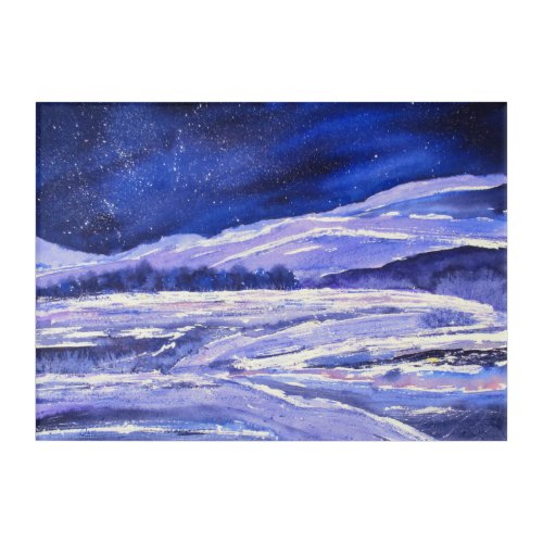 Snow Dust and Stardust Watercolor Print Acrylic Print