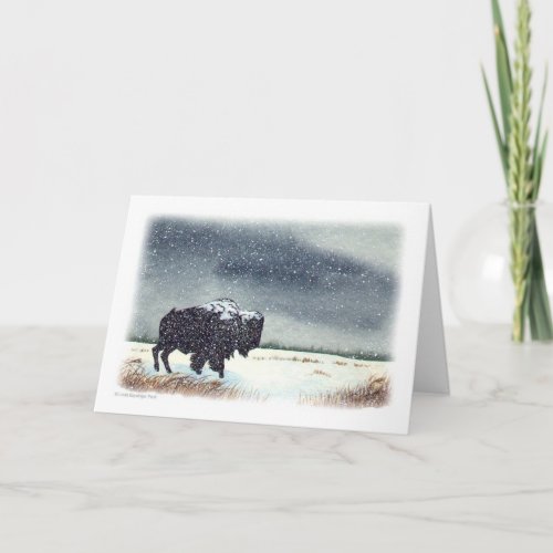 Snow Dusted Bison Holiday Card