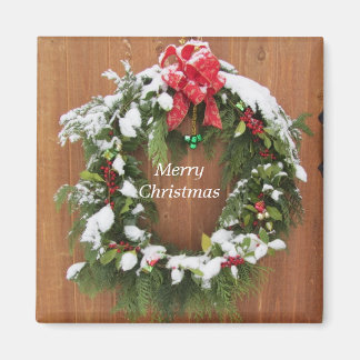 Snow Dusted Christmas Wreath Magnet