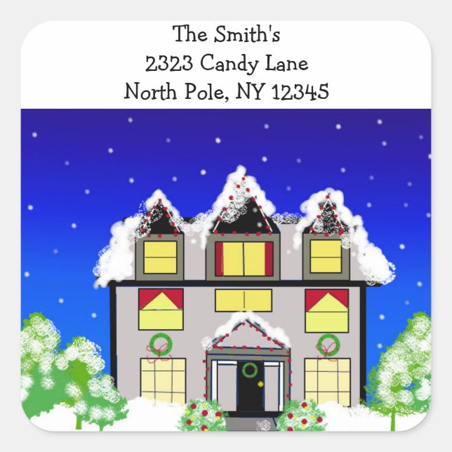 Snow Dusted Cozy Home Square Sticker (Front)