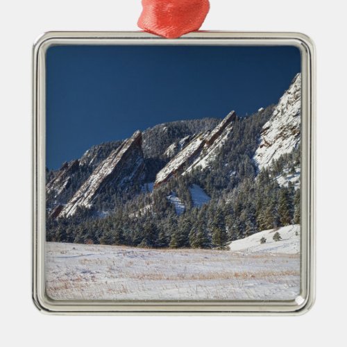 Snow Dusted Flatirons Boulder Colorado Panorama Metal Ornament