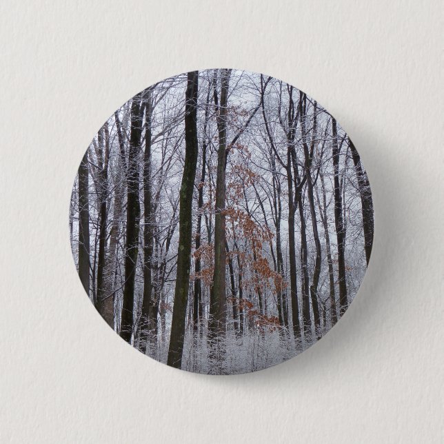 Snow Dusted Forest Winter Landscape Photography Button (Front)