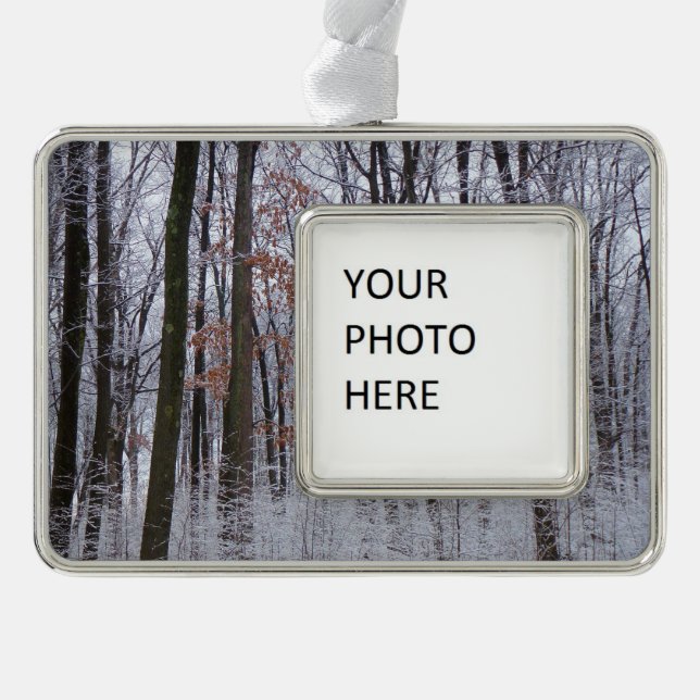 Snow Dusted Forest Winter Landscape Photography Christmas Ornament (Front)