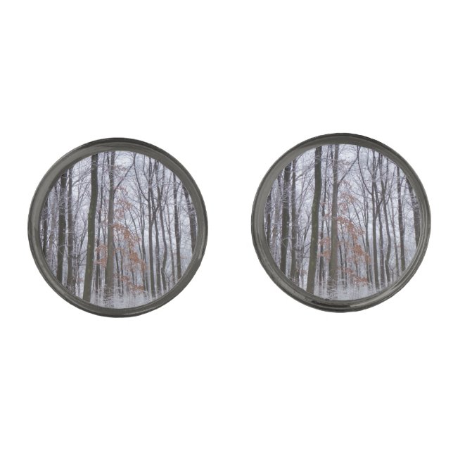 Snow Dusted Forest Winter Landscape Photography Cufflinks (Front)