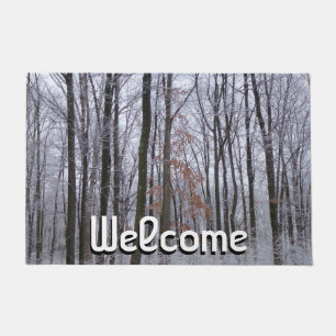 Snow Dusted Forest Winter Landscape Photography Doormat