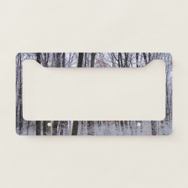 Snow Dusted Forest Winter Landscape Photography License Plate Frame (Front)