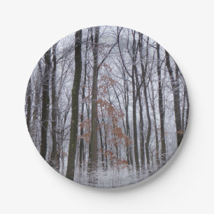 Snow Dusted Forest Winter Landscape Photography Paper Plates