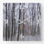 Snow Dusted Forest Winter Landscape Photography Square Wall Clock