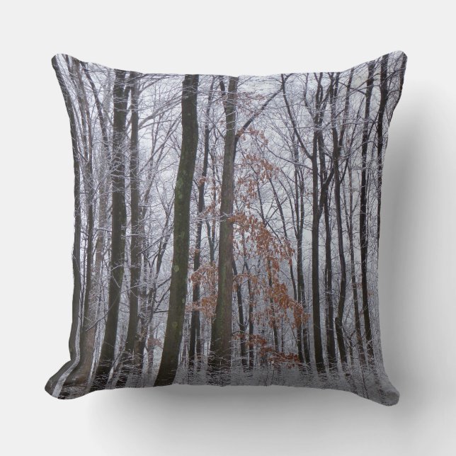 Snow Dusted Forest Winter Landscape Photography Throw Pillow (Front)
