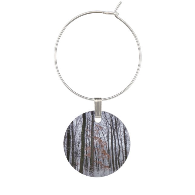Snow Dusted Forest Winter Landscape Photography Wine Charm (Front)