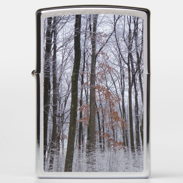 Snow Dusted Forest Winter Landscape Photography Zippo Lighter (Front)