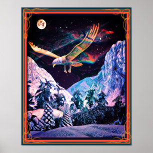 Snow Eagle Full Moon Poster
