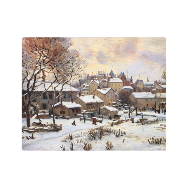 Snow Effect with Setting Sun Metal Print (Front)