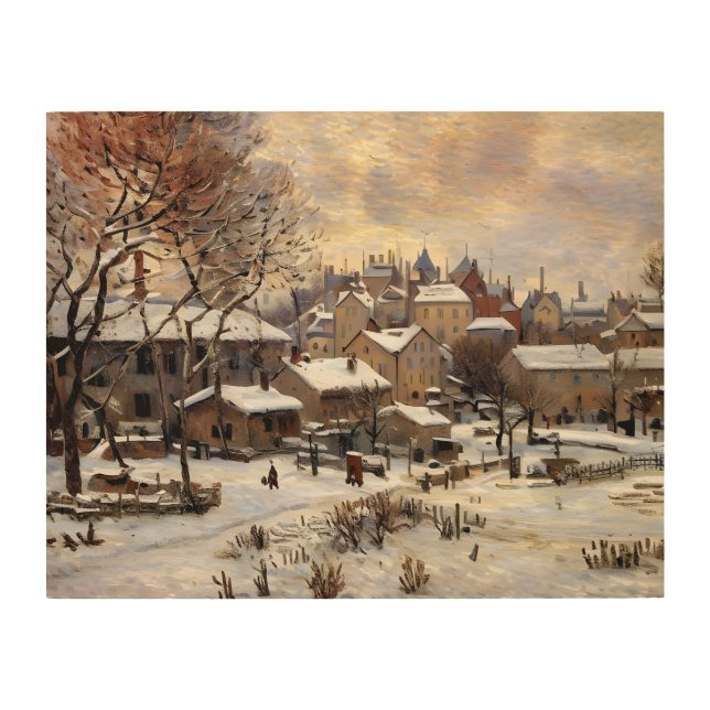 Snow Effect with Setting Sun Wood Wall Art (Front)