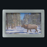 Snow Elk Belt Buckle<br><div class="desc">This item features my painting of an elk bull walking through a snow covered forest.</div>