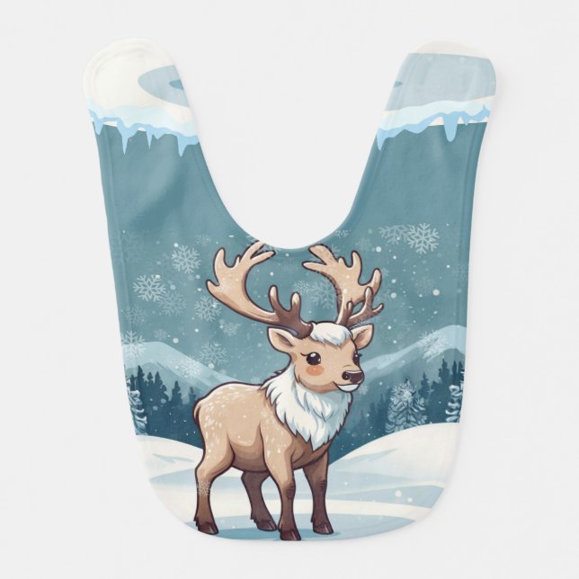 Snow Elk Brown Print Baby Bib (Front)