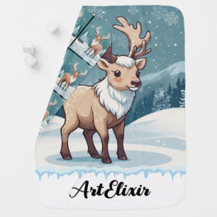 Snow Elk Brown Print Baby Blanket