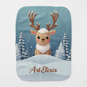 Snow Elk Cute Kawaii Brown Print Baby Burp Cloth