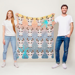 Snow Elk Cute Kawaii Pattern Fleece Blanket
