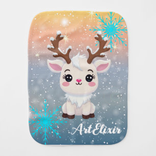 Snow Elk Cute Kawaii Print Baby Burp Cloth