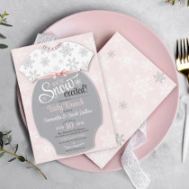 Snow Excited Baby Brunch Pink Snowflake Its A Girl Invitation