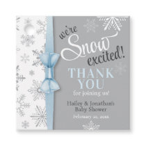 Snow Excited Blue Gray Snowflake Baby Boy Shower Favor Tags