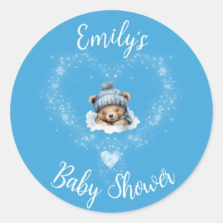Snow Excited Blue Teddy Bear Baby Shower