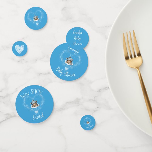 Snow Excited Blue Teddy Bear Baby Shower Confetti (Group)