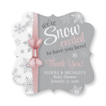 Snow Excited Pink Gray Snowflake Pink Baby Shower Favor Tags