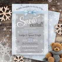 Snow Excited Snowflake Cute Blue Boy Baby Shower Invitation