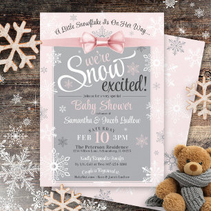 Snow Excited Snowflake Cute Pink Girl Baby Shower Invitation