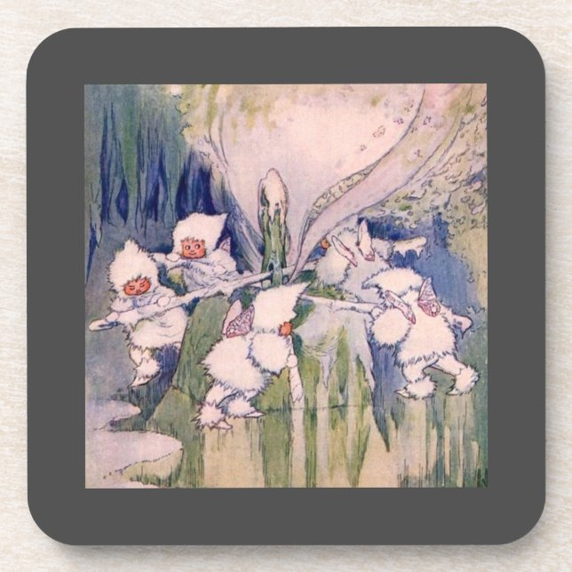 Snow Faeries Making Snow Beverage Coaster (Front)