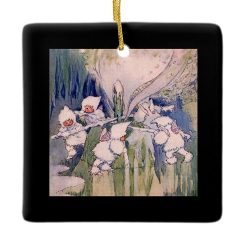 Snow Faeries Making Snow Ceramic Ornament