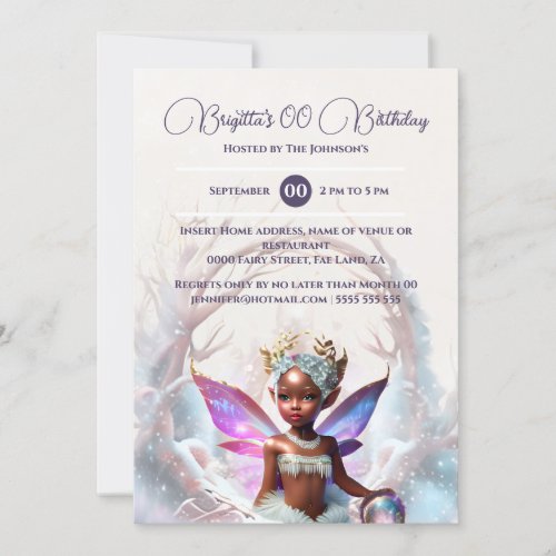 Snow fairy pink enchanted forest melanin girl  invitation