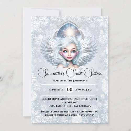 Snow fairy princess winter snowflake pixie girl invitation