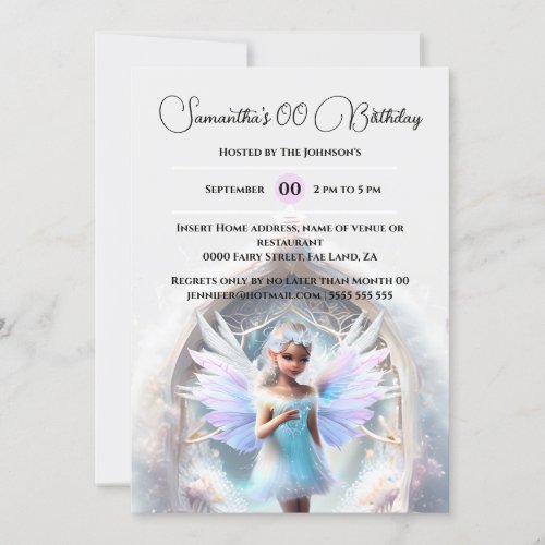 Snow fairy winter forest magical portal grey invitation