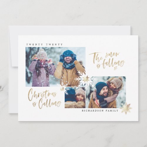 Snow Falling Christmas Is Calling Snowflake Photo Holiday Card