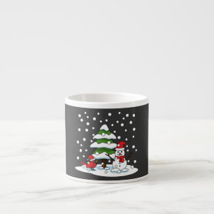 Snow Falling on Cardinal, Snowman and Pine Tree Espresso Cup