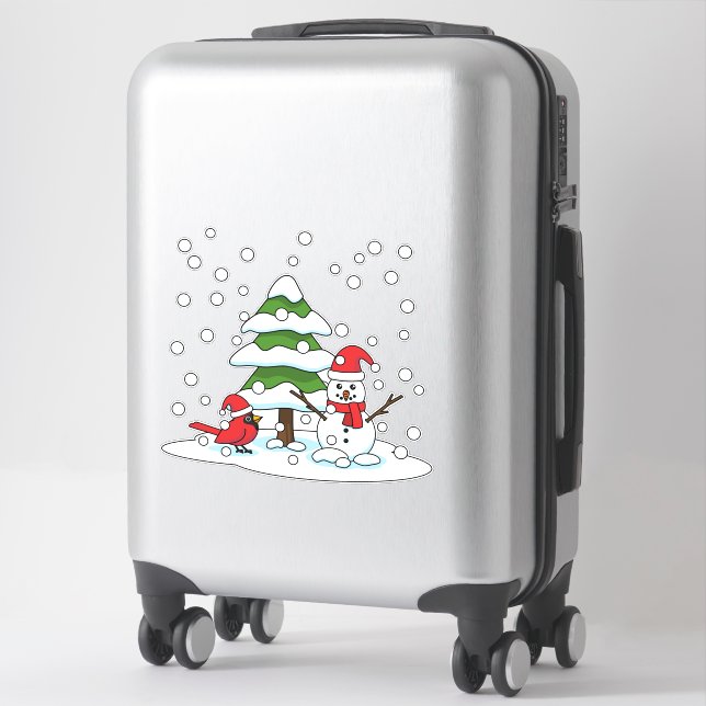 Snow Falling on Cardinal, Snowman and Pine Tree Sticker (Suitcase)