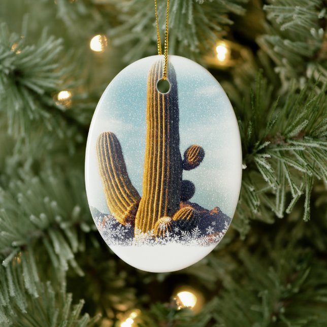 Snow Falling on Saguaro Ceramic Ornament (Tree)