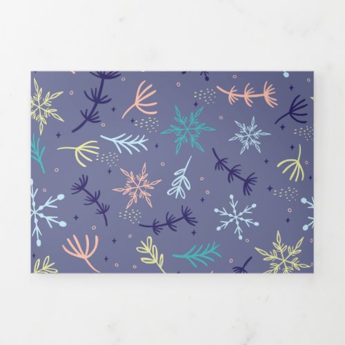 Snow Falling Snowflakes Pine Boughs Blowing Tri_Fold Holiday Card