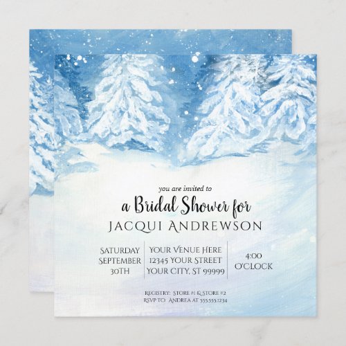 Snow Falling Winter Trees Bridal Shower  Square Invitation