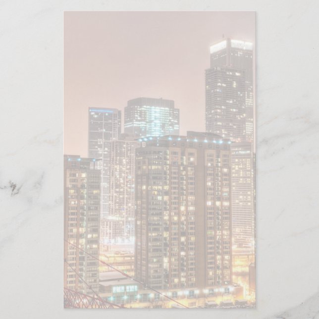 Snow falls over skyline at evening in Chicago Stationery (Front)