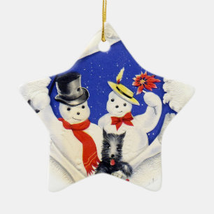 Snow Family And Dog Christmas Ornament