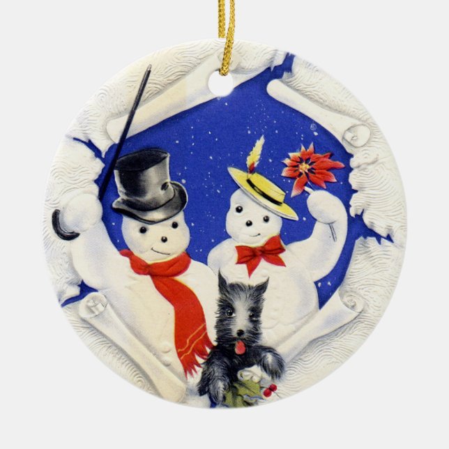 Snow Family And Dog Christmas Ornament (Front)
