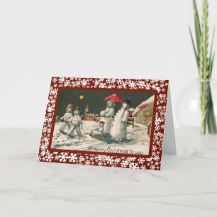 Snow Family on Christmas Eve - A Vintage Card