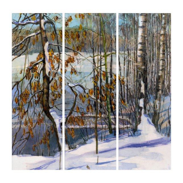Snow fell Watercolor painting Triptych (Front)